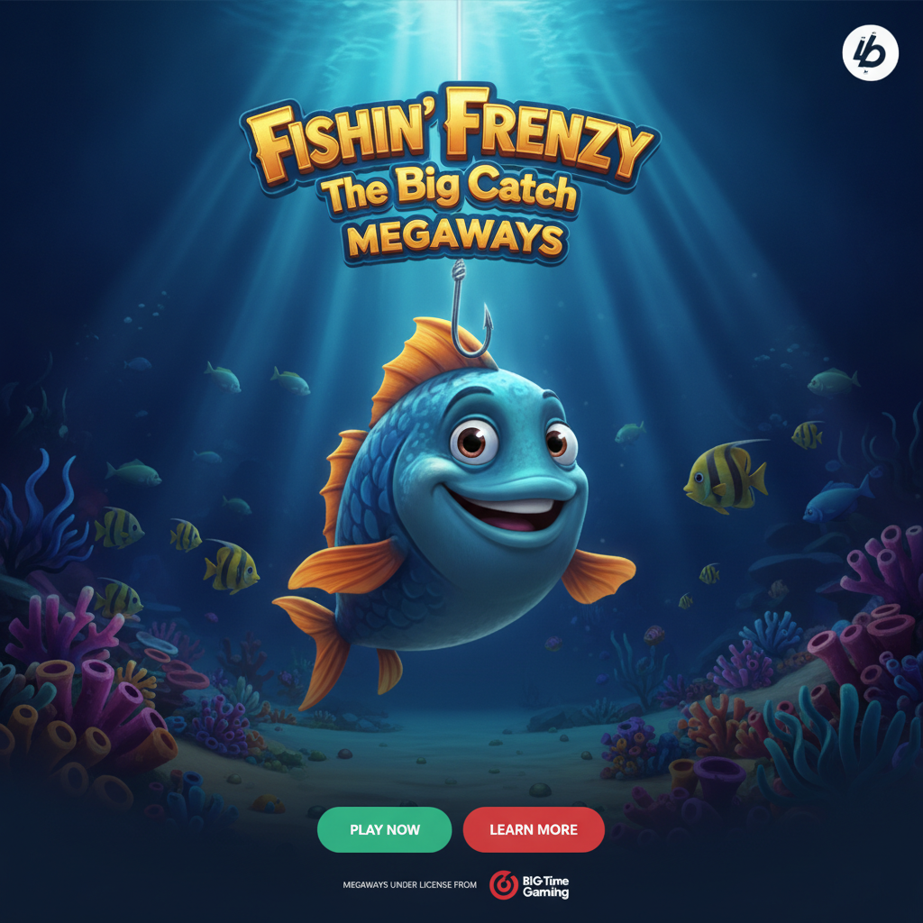 Fishin' Frenzy The Big Catch Megaways Slot mit fröhlichem Fisch im Unterwasser-Ozean, Sonnenstrahlen und bunten Fischen, Angelthema von Blueprint Gaming