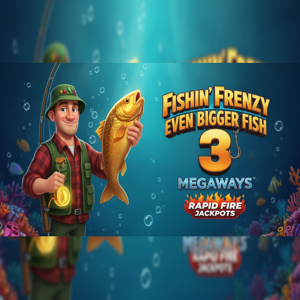 Fishin' Frenzy Even Bigger Fish 3 Megaways Rapid Fire Slot mit Angler-Charakter, goldenen Fischen und Unterwasser-Thema von Blueprint Gaming